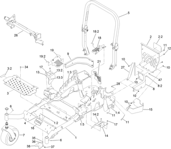 Frame, Caster Wheel And Z Stand Assembly Diagram and Parts List for 74923TE (313000001-313999999)(2013) Toro Lawn Mower
