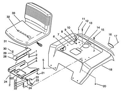 Fender And Seat Assembly Diagram and Parts List for R2-16BE01 2000001 - 2999999 Toro Lawn Tractor