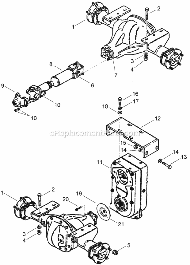 Drive Line Mounting Assembly Diagram and Parts List for 2011  Toro Lawn Tractor Accessories