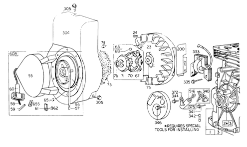 Rewind Starter Diagram and Parts List for 62912 9000001 - 9999999 Toro Leaf Blower / Vacuum