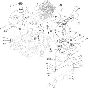 Fuel System And Throttle Control Assembly Diagram and Parts List for 74274 (312000001-312999999)(2012) Toro Lawn Mower