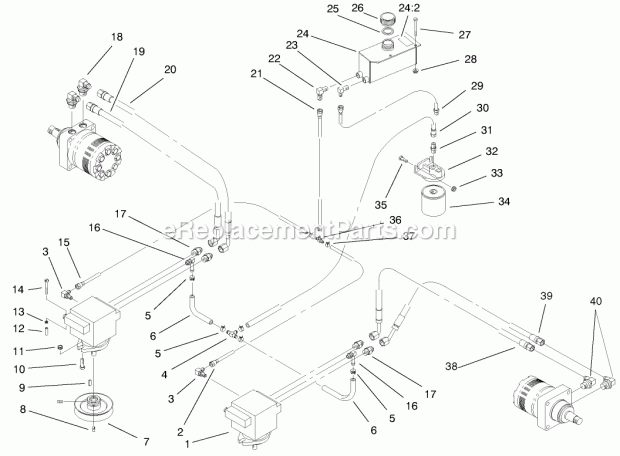 Hydraulic System Assembly Diagram and Parts List for 74175 200000001-200999999 Toro Lawn Mower