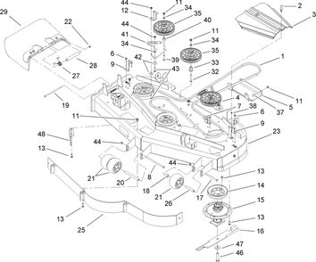 Deck Assembly Diagram and Parts List for 74410 (260000001-260002000)(2006) Toro Lawn Mower