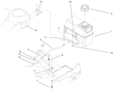 Fuel Tank & Bracket Assembly Diagram and Parts List for 22038 9900001 - 9999999 Toro Lawn Mower