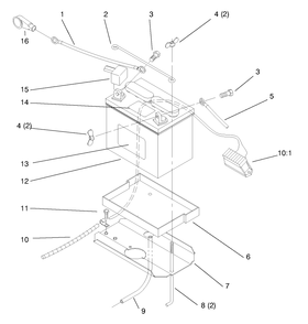 Battery Diagram and Parts List for 72104 8900001 - 8900599 Toro Lawn Tractor