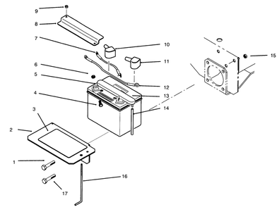 Battery Assembly Diagram and Parts List for 30191 690372 - 699999 Toro Lawn Tractor Accessories