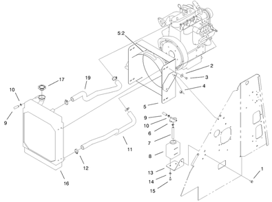 Radiator Mount Assembly Diagram and Parts List for 22303 990001 - 999999 Toro Lawn Tractor Accessories