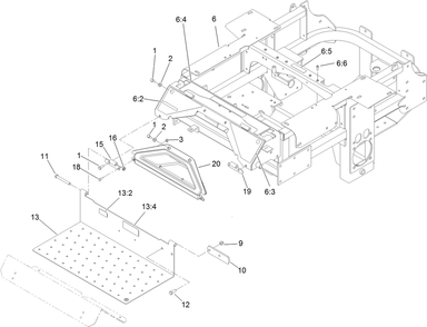 Traction Frame And Floor Pan Assembly Diagram and Parts List for 74274 (313000001-313999999)(2013) Toro Lawn Mower