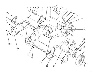 Engine & Wheel Assembly Diagram and Parts List for 38171 2000001 - 2999999 Toro Snow Blower