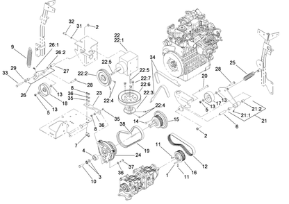 Hydro And Gearbox Assembly Diagram and Parts List for 74279TE (280000001-280999999)(2008) Toro Lawn Tractor