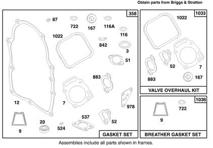 Engine Briggs & Stratton Model 303776-1188-A1 Diagram and Parts List for 30182 890001 - 899999 Toro Lawn Tractor Accessories