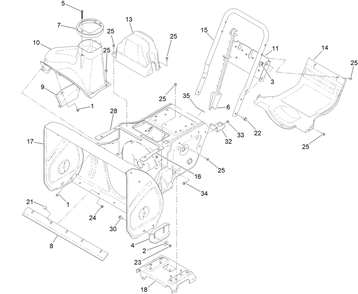 Main Frame And Auger Housing Assembly Diagram and Parts List for 37799 413000000 - 414399999 Toro Snow Blower