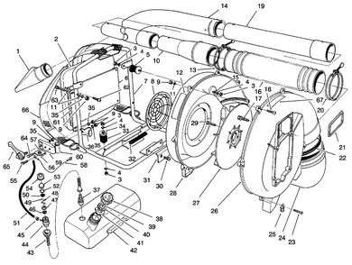 Blower Assembly Diagram and Parts List for 30941 69000001 - 69999999 Toro Leaf Blower / Vacuum