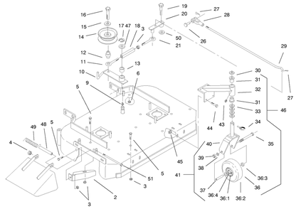 Deck, Drive Pulleys & Caster Wheels Diagram and Parts List for 30194 990201 - 999999 Toro Lawn Mower
