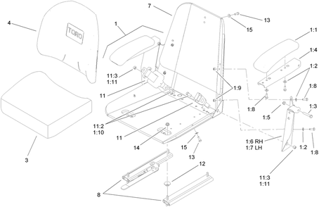 Seat Assembly Diagram and Parts List for 74413 (270000001-270999999)(2007) Toro Lawn Mower