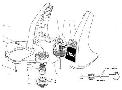 Motor And Housing Assembly Diagram and Parts List for 1100  Toro Trimmer