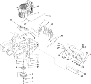 Engine, Clutch And Muffler Assembly Diagram and Parts List for 74416TE (270002001-270999999)(2007) Toro Lawn Mower