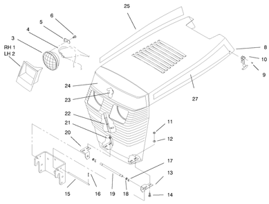 Hood Assembly Diagram and Parts List for 73502 7900001 - 7999999 Toro Lawn Tractor