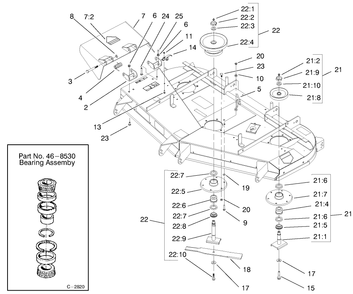 Spindle And Pulley Assembly Diagram and Parts List for 74209 (0000001-0000999)(2000) Toro Lawn Mower