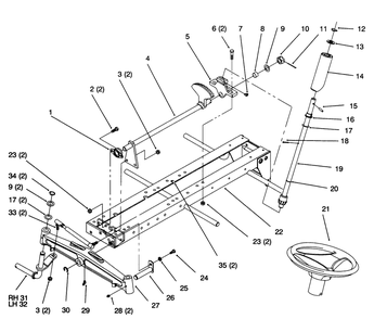 Frame Steering Diagram and Parts List for 73363 6900001 - 6999999 Toro Lawn Tractor