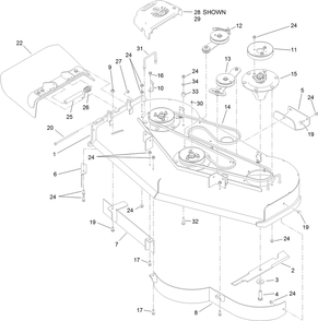 Part Location Diagram of 120-6405 Toro DECK Assembly