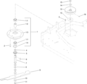 Sheave, Spindle And Blade Assembly Diagram and Parts List for 39674 400000000-404319999 Toro Lawn Mower