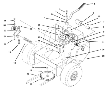 Transmission, Idler, Drive Pulleys & Drive Belt Diagram and Parts List for 30180 690001 - 699999 Toro Lawn Tractor Accessories