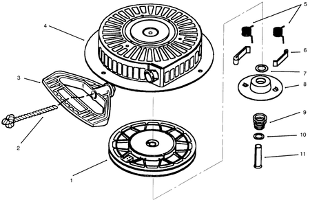 Rewind Starter Tecumseh No. 590733 Diagram and Parts List for 38543 6900001 - 6999999 Toro Snow Blower