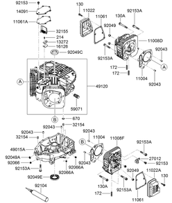 Cylinder And Crankcase Assembly Diagram and Parts List for 22972 402461470 - 404709999 Toro Lawn Tractor Accessories