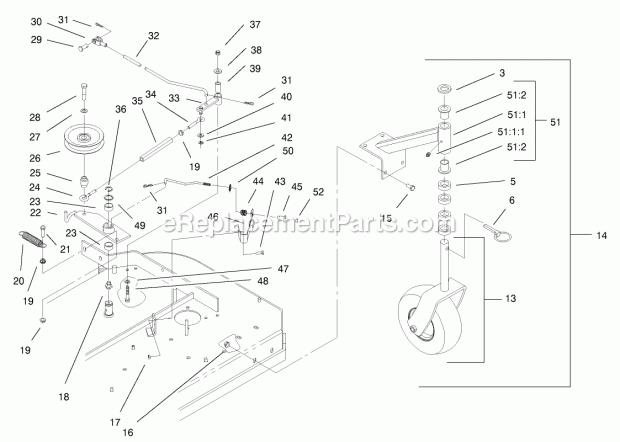 Front Caster And Blade Brake Assembly Diagram and Parts List for 30194 220000001-220999999 Toro Lawn Mower