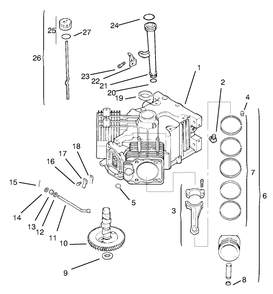 Crankcase Diagram and Parts List for 74105 79000001 - 79999999 Toro Lawn Tractor