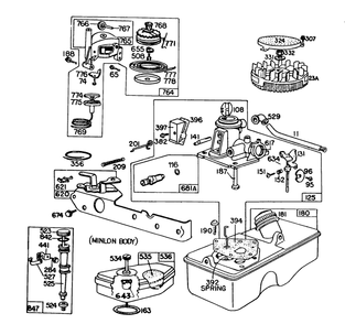 Carburetor Assembly Briggs & Stratton Model No. 93508-0197-01 Diagram and Parts List for 16890 1000001 - 1999999 Toro Lawn Mower