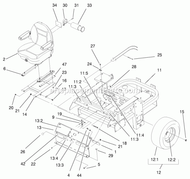 Rear Frame And Wheel Assembly Diagram and Parts List for 74219 200000001-200999999 Toro Lawn Mower