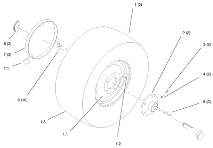 Rear Wheel Diagram and Parts List for 72102 7900001 - 7999999 Toro Lawn Tractor