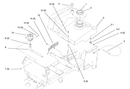 Fuel Tank And Hydro Reservoir Diagram and Parts List for 72045 8900001 - 8900399 Toro Lawn Tractor