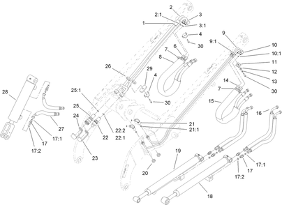 Loader Arm Hydraulic Assembly Diagram and Parts List for 22323 400000000 - 401799999 Toro Lawn Tractor Accessories