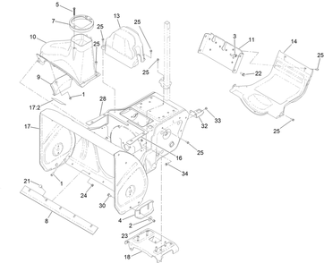 Main Frame And Auger Housing Assembly Diagram and Parts List for 39924 411732000 - 414457304 Toro Snow Blower