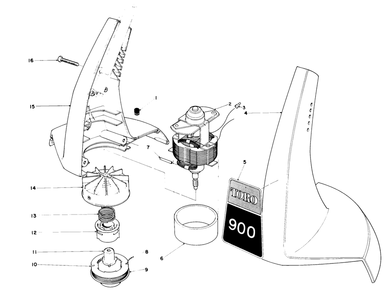 Motor And Housing Assembly Diagram and Parts List for 51214 1000001 - 1999999 Toro Trimmer