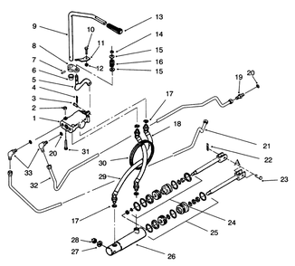 Hydraulic Control System Diagram and Parts List for 73421 5901047 - 5999999 Toro Lawn Tractor
