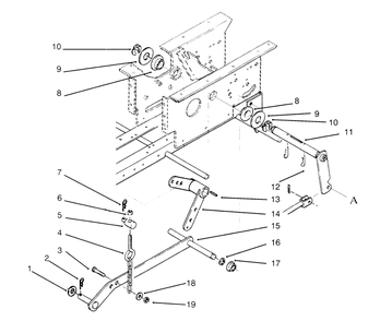Hydrostatic Lift Linkage Diagram and Parts List for 73421 5900001 - 5901046 Toro Lawn Tractor