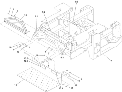 Engine Frame, Console And Floor Pan Assembly Diagram and Parts List for 74268 (313000001-313999999)(2013) Toro Lawn Mower