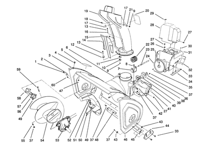 Housing & Chute Assembly Diagram and Parts List for 38574 2000001 - 2999999 Toro Snow Blower