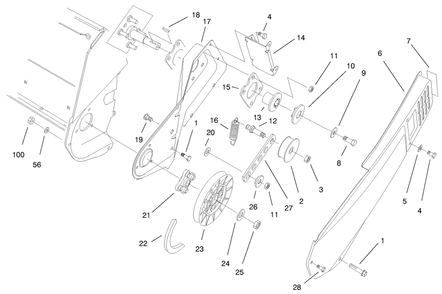 Pulley & Belt Cover Assembly Diagram and Parts List for 38175 7900001 - 7999999 Toro Snow Blower