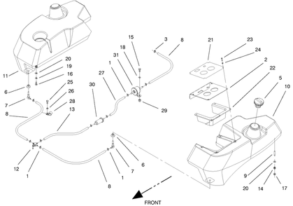 Tank And Fuel Lines Assembly Diagram and Parts List for 74212 (200000001-200999999)(2000) Toro Lawn Mower