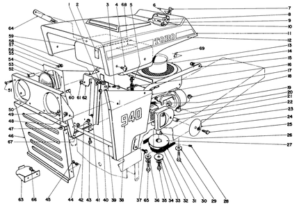 940 Hood And Engine Assembly Diagram and Parts List for 55150 9000001 - 9999999 Toro Lawn Tractor