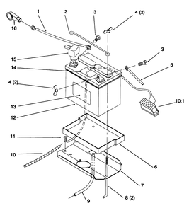 Battery Diagram and Parts List for 72064 6900001 - 6999999 Toro Lawn Tractor