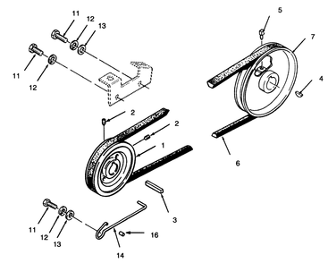 Drive Belt And Pulleys Diagram and Parts List for 73380 4900001 - 4999999 Toro Lawn Tractor