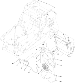 Radiator And Fan Assembly Diagram and Parts List for 22531 400000000 - 405539999 Toro Lawn Tractor Accessories