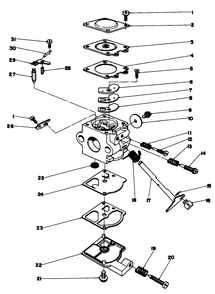 Carburetor Assembly Diagram and Parts List for 30910 0000001 - 0999999 Toro Trimmer