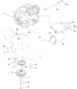 Engine, Muffler And Clutch Assembly Diagram and Parts List for 74923TE (311000001-311999999)(2011) Toro Lawn Mower